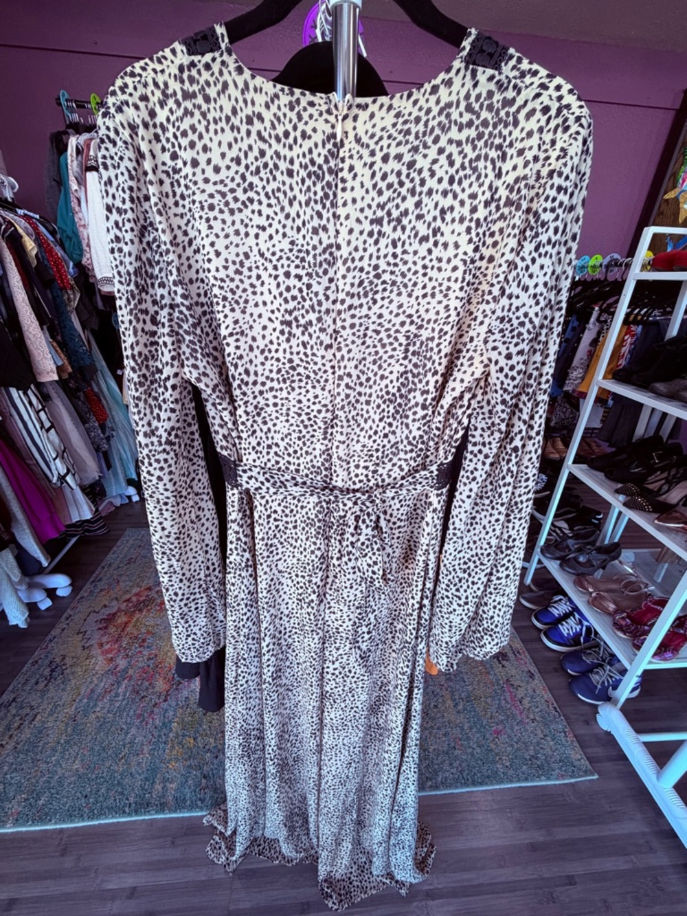 Baltic Born Women's Maxi Dress with Black Trim - Cream Cheetah Print - Picture 10 of 10